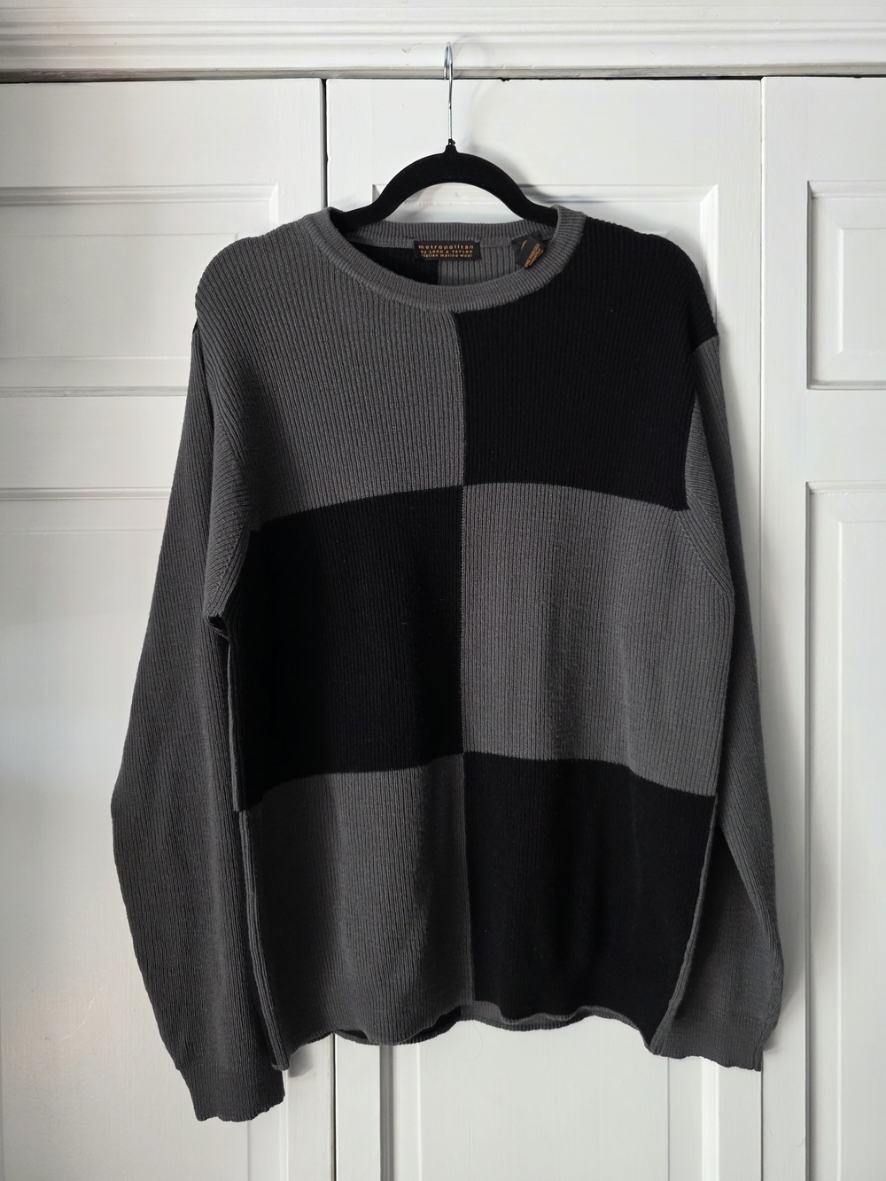 Metropolitan by Lord & Taylor Merino Wool Sweater Mens Medium Gray Black